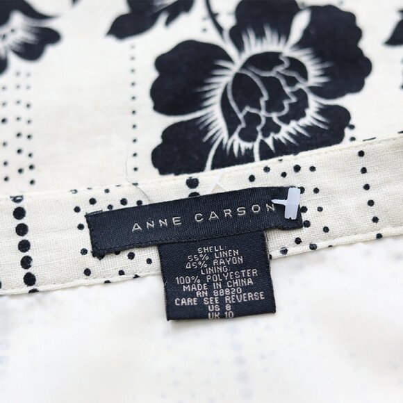 Elegant Beige Black Floral Print Linen Midi Skirt Anne Carson - Picture 4 of 4